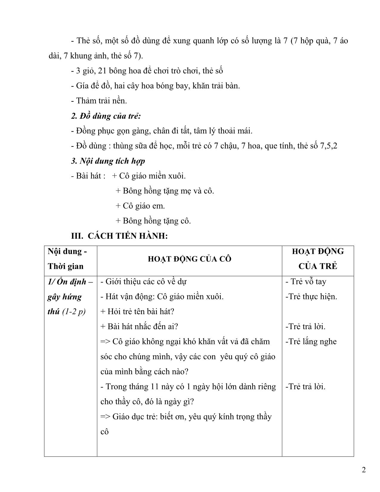 Giáo án dự thi giáo viên dạy giỏi cấp huyện - Lĩnh vực phát triển nhận thức: Đếm đến 7, nhận biết nhóm có số lượng 7, nhận biết chữ số 7 trang 2