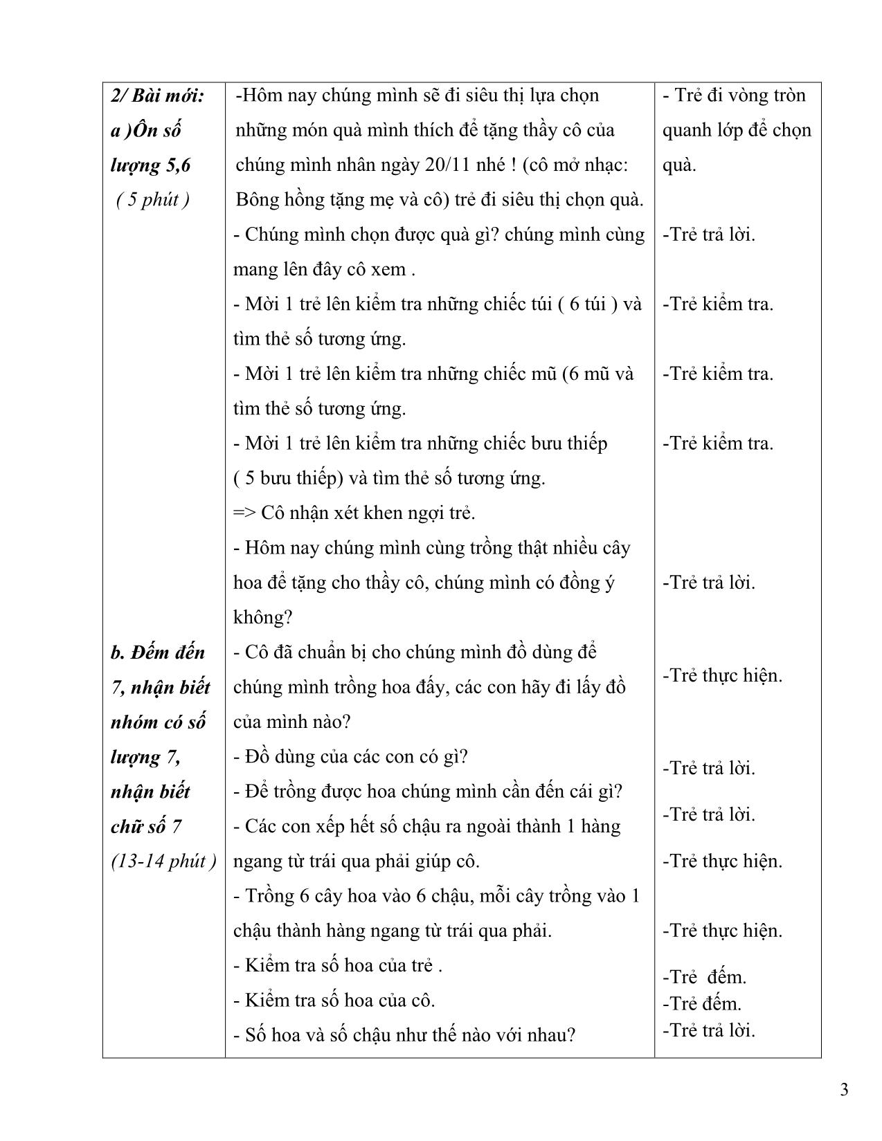 Giáo án dự thi giáo viên dạy giỏi cấp huyện - Lĩnh vực phát triển nhận thức: Đếm đến 7, nhận biết nhóm có số lượng 7, nhận biết chữ số 7 trang 3