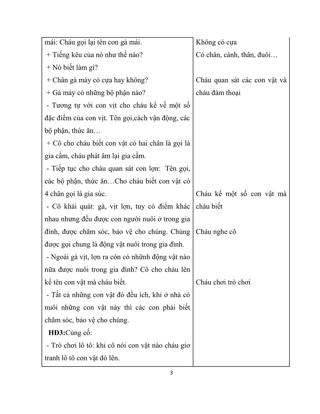 Giáo án Mầm non - Thế giới động vật: Một số con vật nuôi trong gia đình trang 3