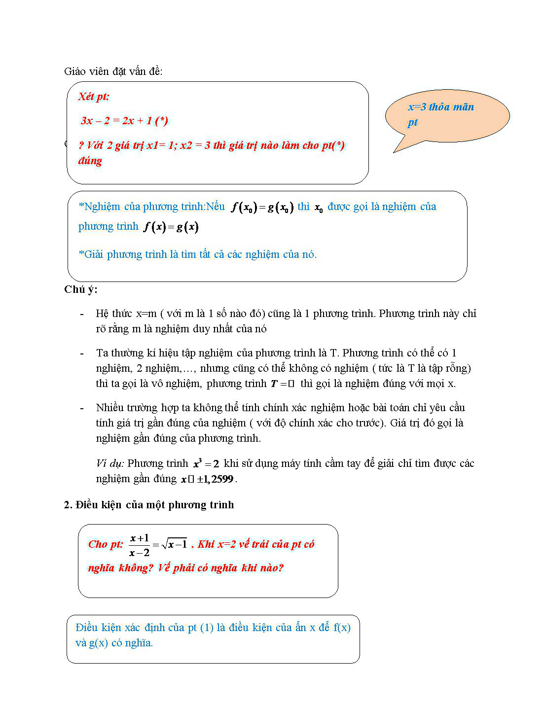 Giáo án môn Toán Lớp 10 (Theo phương pháp mới): Đại cương về phương trình trang 2