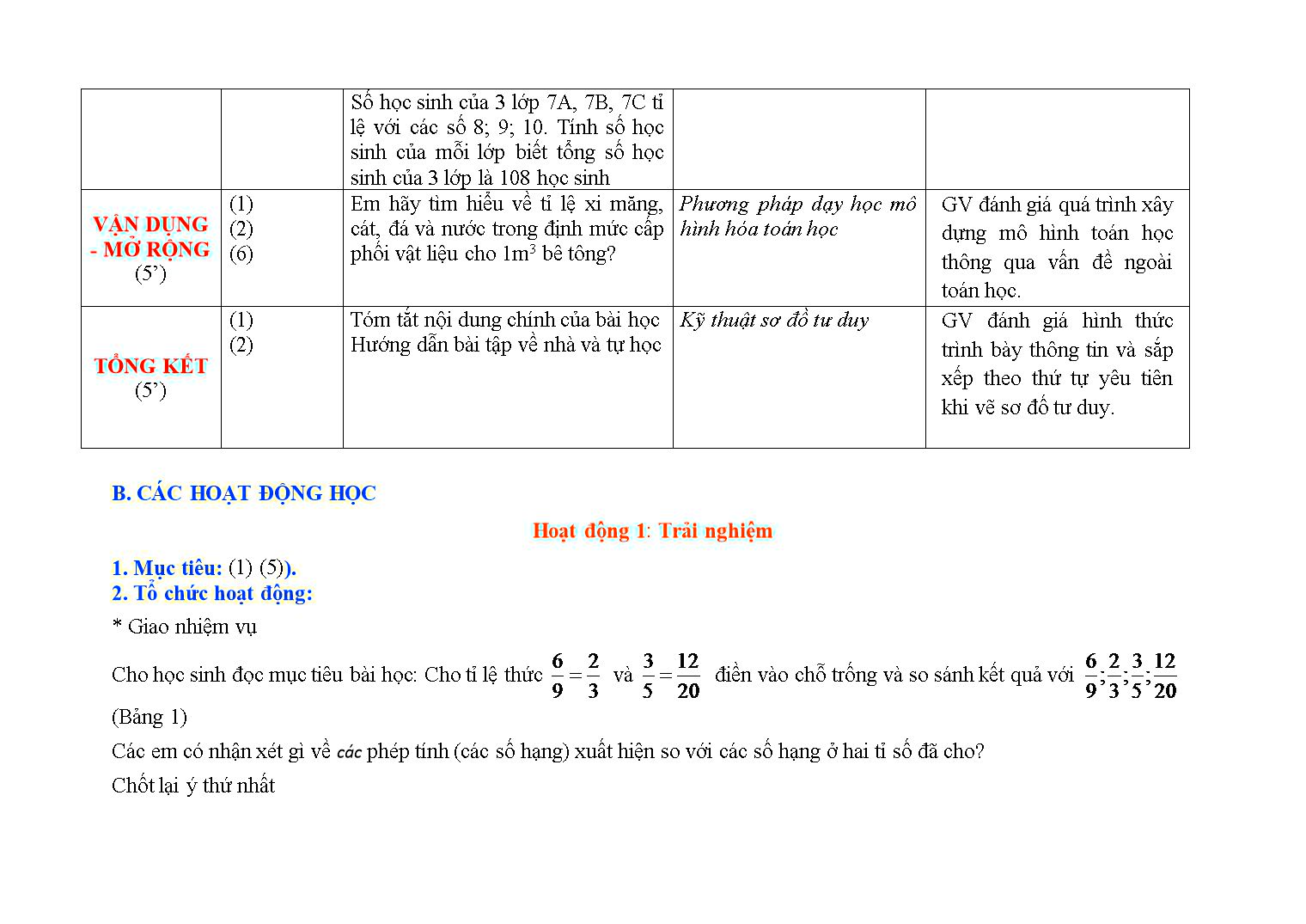 Kế hoạch bài dạy môn Toán Lớp 7 - Bài: Tính chất dãy tỉ số bằng nhau trang 4