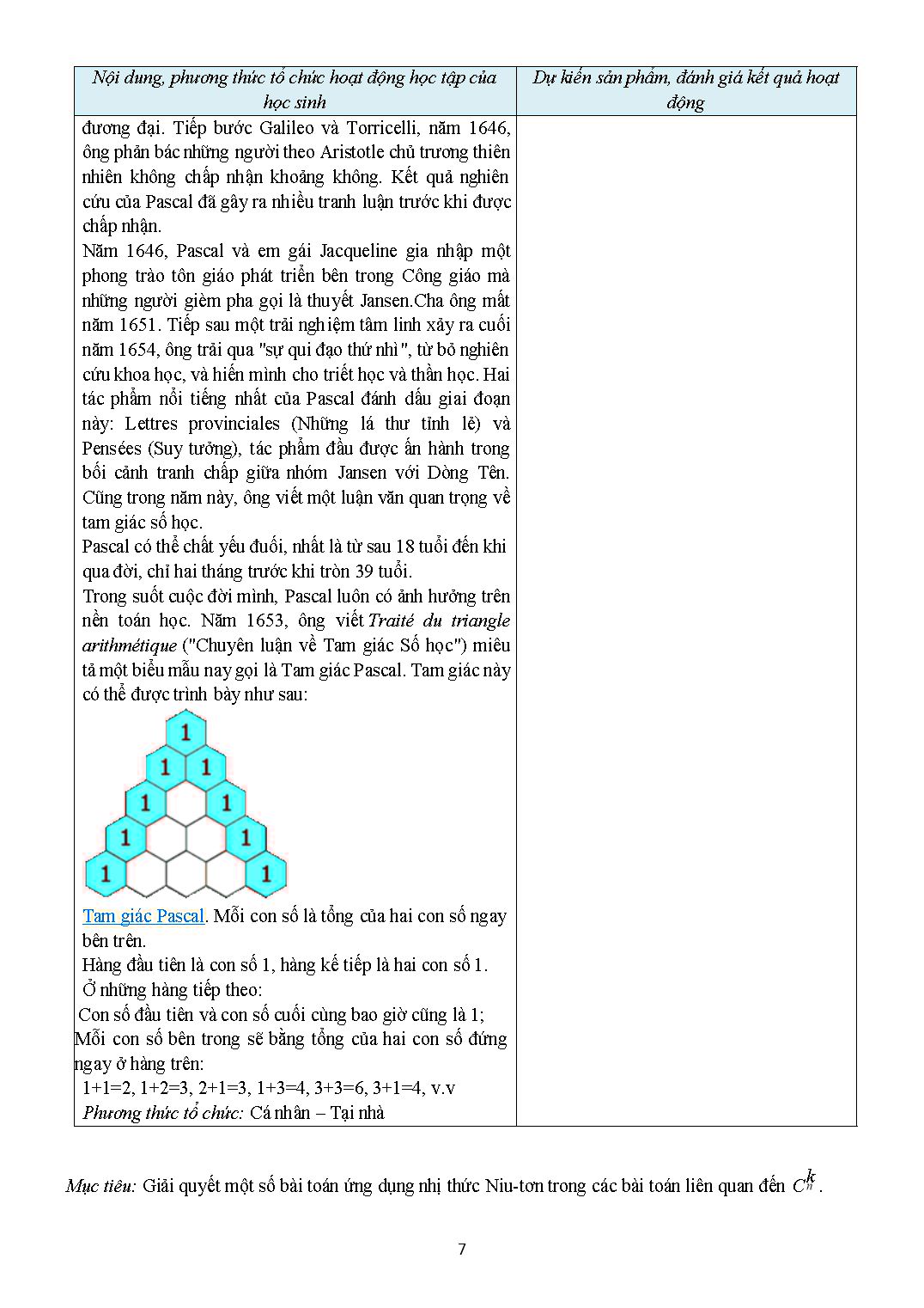 Giáo án môn Toán Lớp 10 (Theo phương pháp mới) - Chủ đề: Nhị thức Niu-tơn trang 8