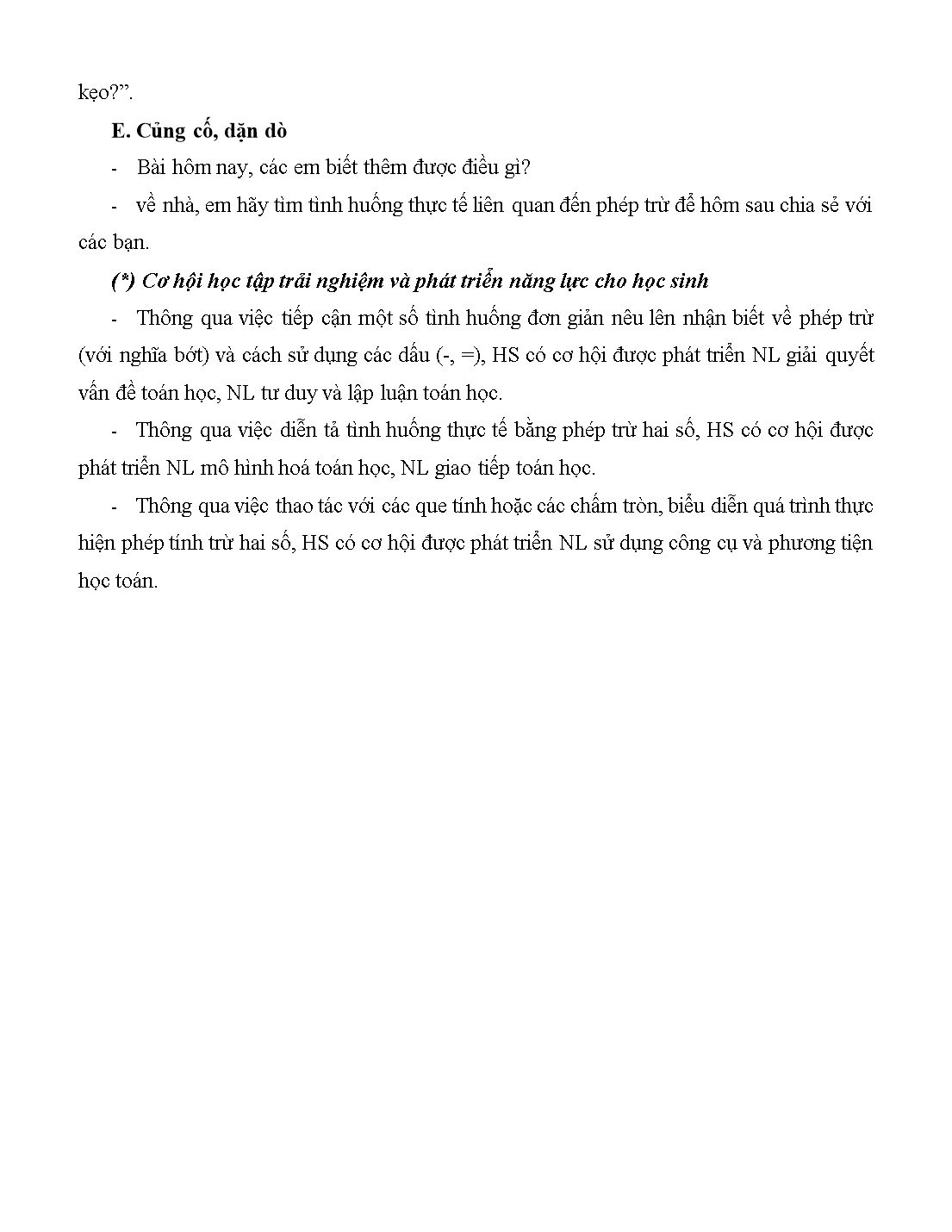 Giáo án môn Toán Lớp 1 (Cánh diều) - Bài 24: Làm quen với phép trừ-dấu trừ trang 3