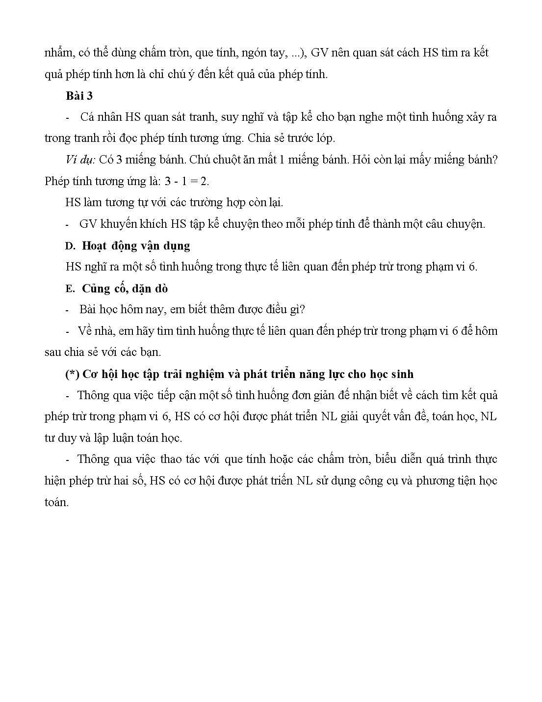 Giáo án môn Toán Lớp 1 (Cánh diều) - Bài 25: Phép trừ trong phạm vi 6 trang 3