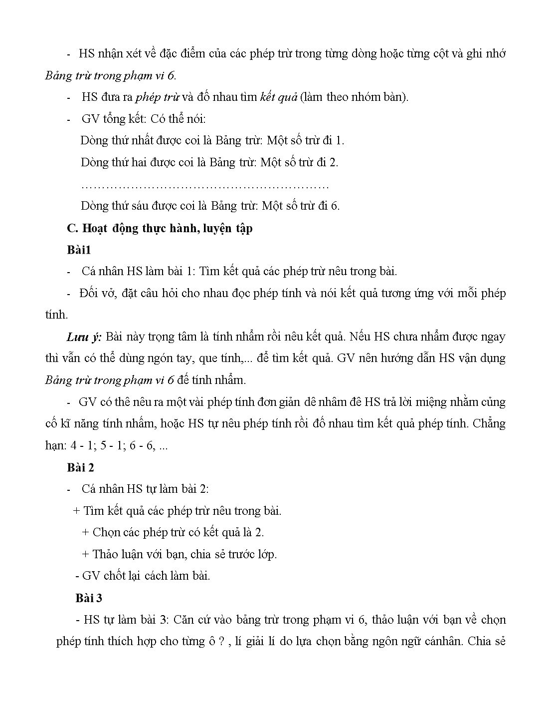 Giáo án môn Toán Lớp 1 (Cánh diều) - Bài 27: Phép trừ trong phạm vi 6 (Tiếp theo) trang 2