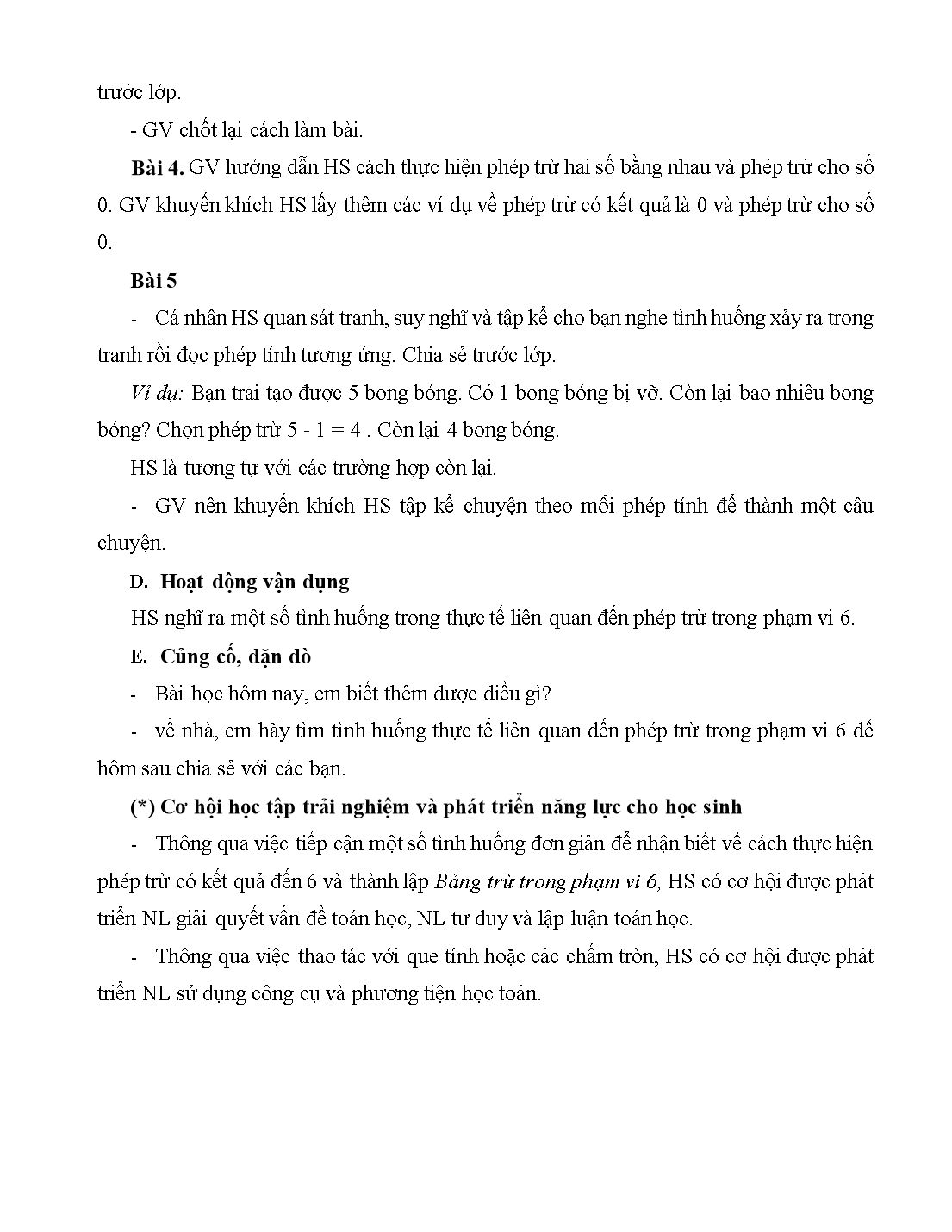 Giáo án môn Toán Lớp 1 (Cánh diều) - Bài 27: Phép trừ trong phạm vi 6 (Tiếp theo) trang 3