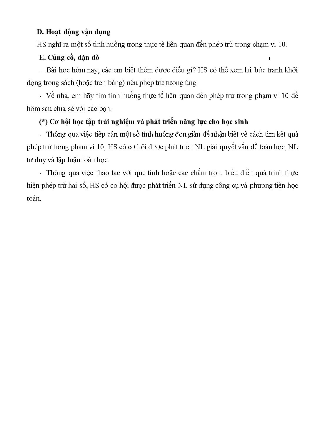 Giáo án môn Toán Lớp 1 (Cánh diều) - Bài 29: Phép trừ trong phạm vi 10 trang 3