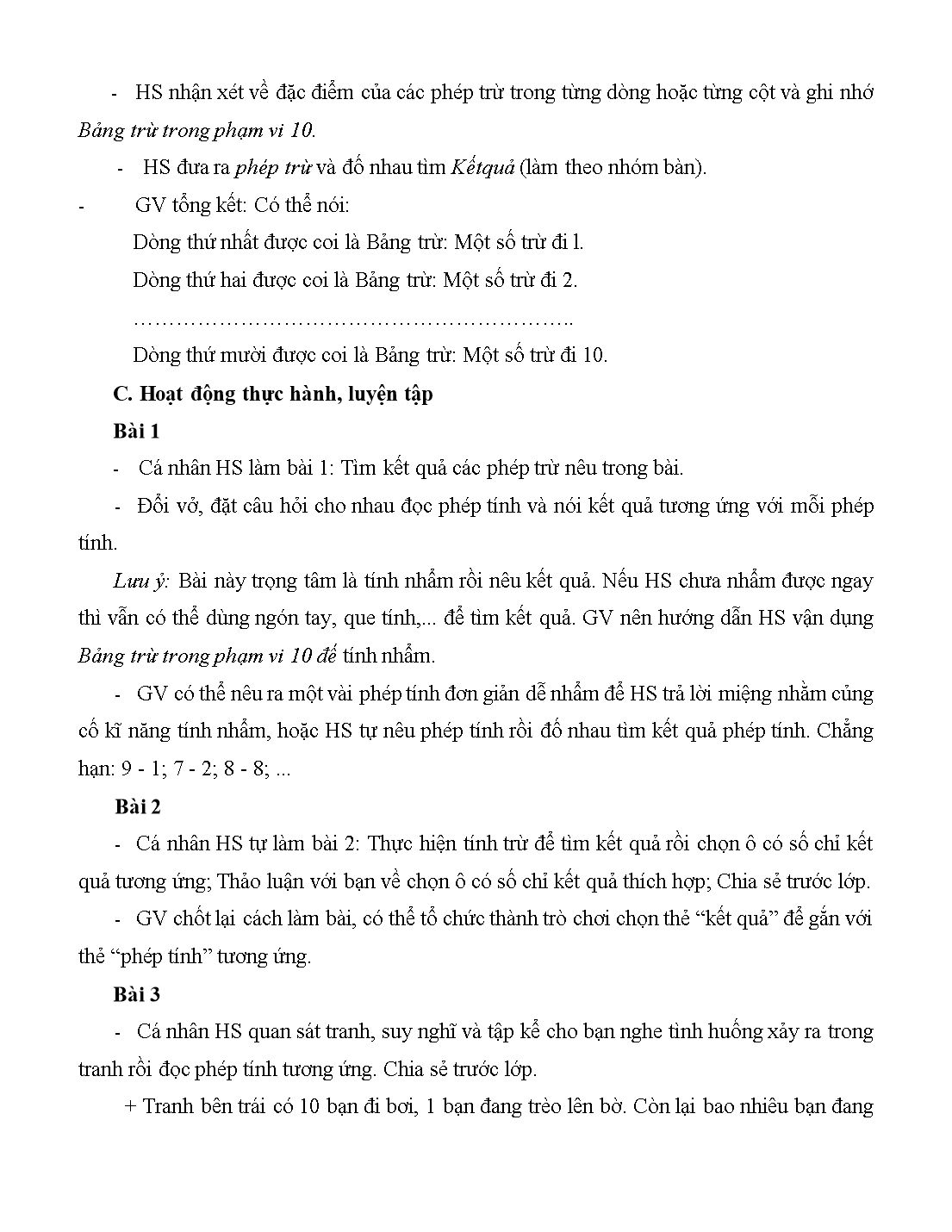 Giáo án môn Toán Lớp 1 (Cánh diều) - Bài 31: Phép trừ trong phạm vi 10 (Tiếp theo) trang 2
