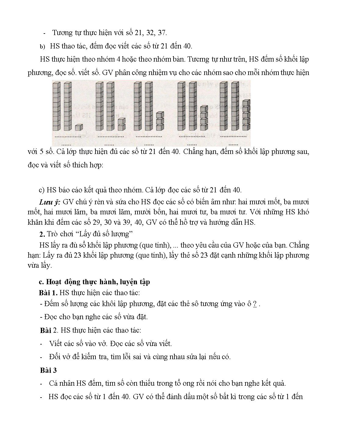 Giáo án môn Toán Lớp 1 (Cánh diều) - Bài 43: Các số có hai chữ số (Từ 21 đến 40) trang 2