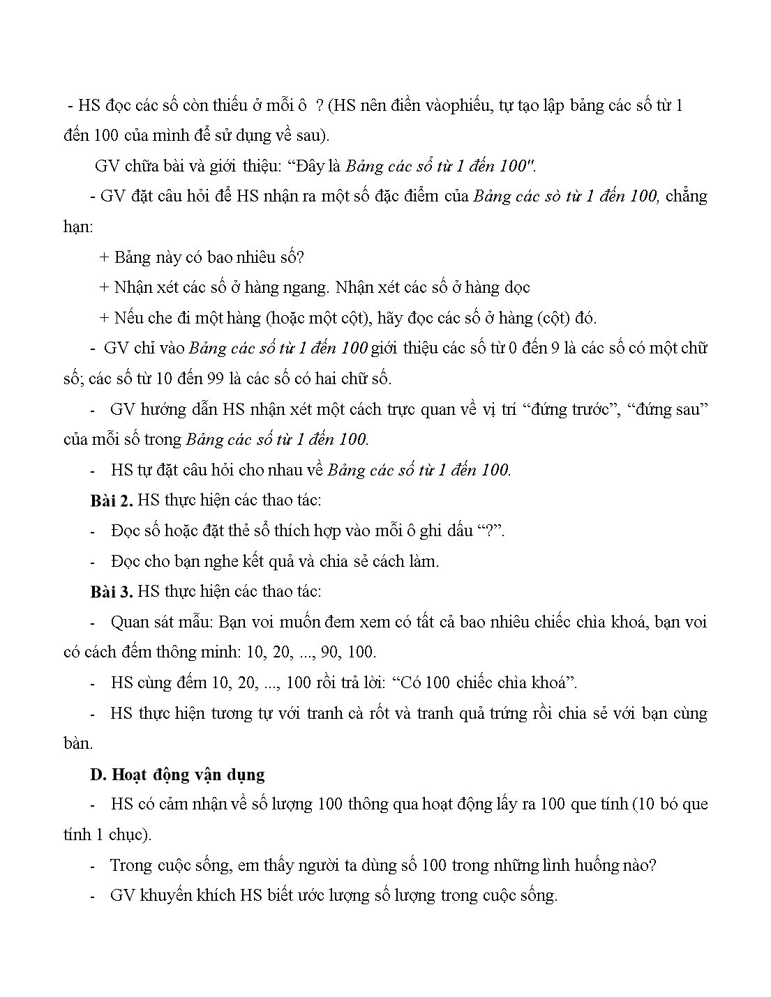 Giáo án môn Toán Lớp 1 (Cánh diều) - Bài 46: Đếm các số đến 100 trang 2