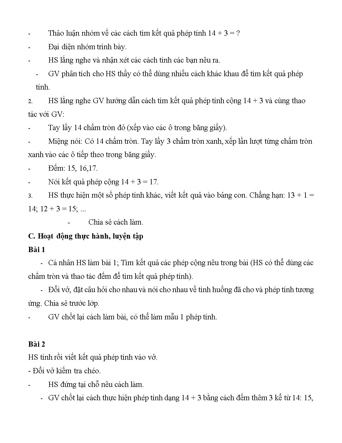 Giáo án môn Toán Lớp 1 (Cánh diều) - Bài 56: Phép cộng dạng 14 + 3 trang 2