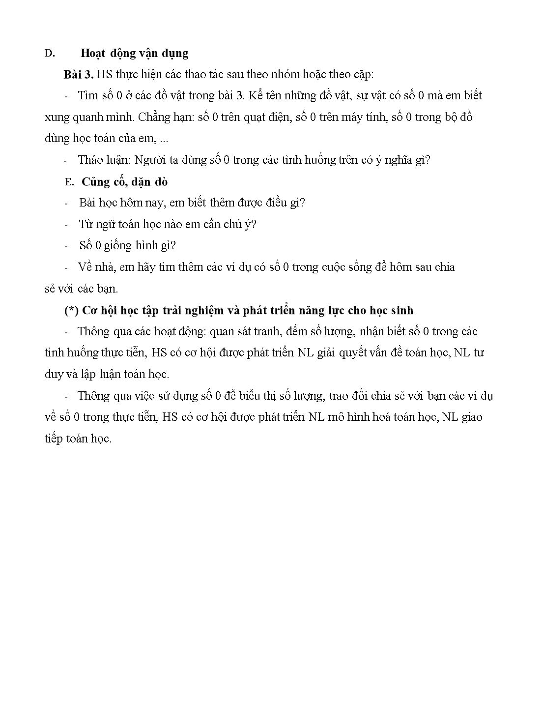 Giáo án môn Toán Lớp 1 (Cánh diều) - Bài 6: Số 0 trang 3