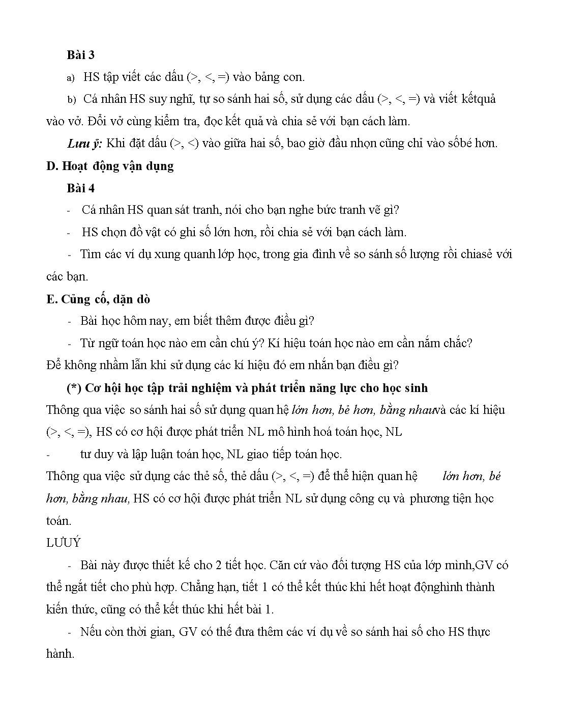 Giáo án môn Toán Lớp 1 (Cánh diều) - Bài 10: Lớn hơn, dấu > bé hơn, dấu < bằng nhau, dấu = trang 3