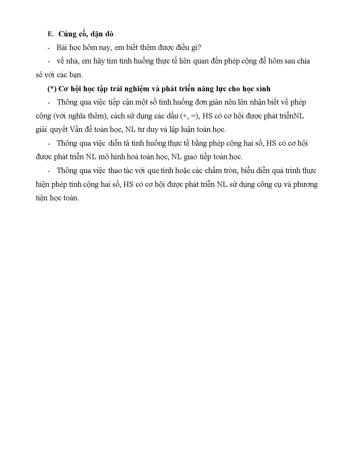 Giáo án môn Toán Lớp 1 (Cánh diều) - Bài 15: Làm quen với phép cộng-dấu cộng (Tiếp theo) trang 3