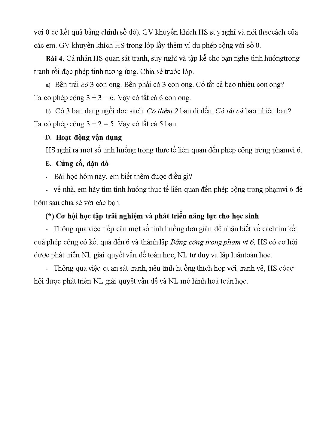 Giáo án môn Toán Lớp 1 (Cánh diều) - Bài 17: Phép cộng trong phạm vi 6 (Tiếp theo) trang 3