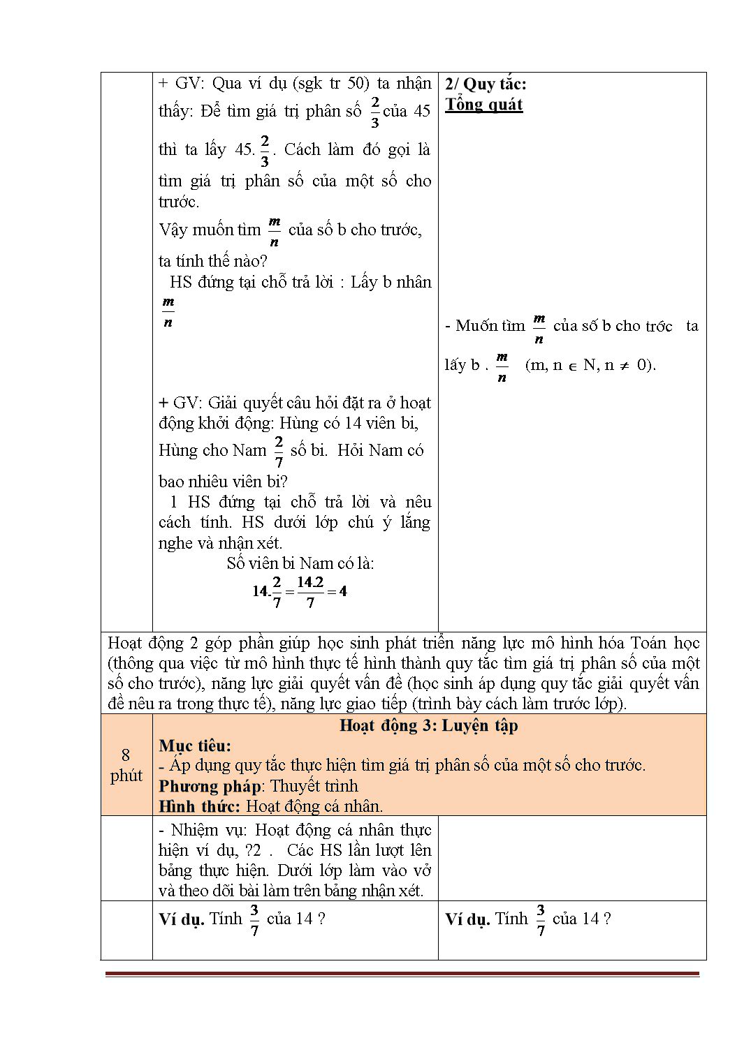 Giáo án môn Toán Lớp 6 (Theo phương pháp mới) - Tiết 96: Tìm giá trị phân số của một số cho trước trang 4