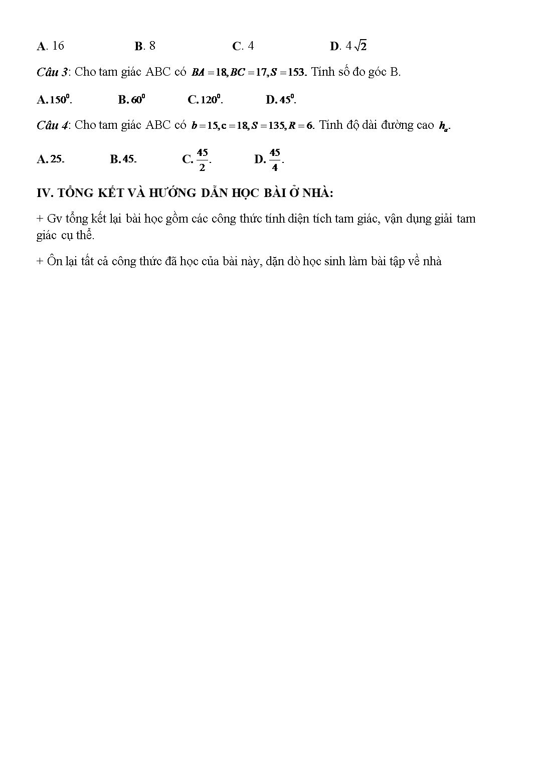 Giáo án môn Toán Lớp 10 (Theo phương pháp mới) - Chủ đề: Các hệ thức lượng trong tam giác và giải tam giác trang 4