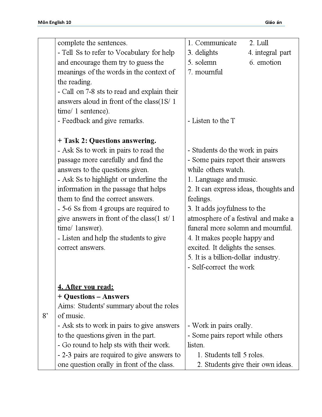 Giáo án môn Tiếng Anh Lớp 10 - Unit 12: Music trang 3