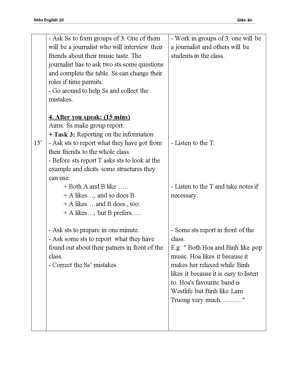 Giáo án môn Tiếng Anh Lớp 10 - Unit 12: Music trang 8