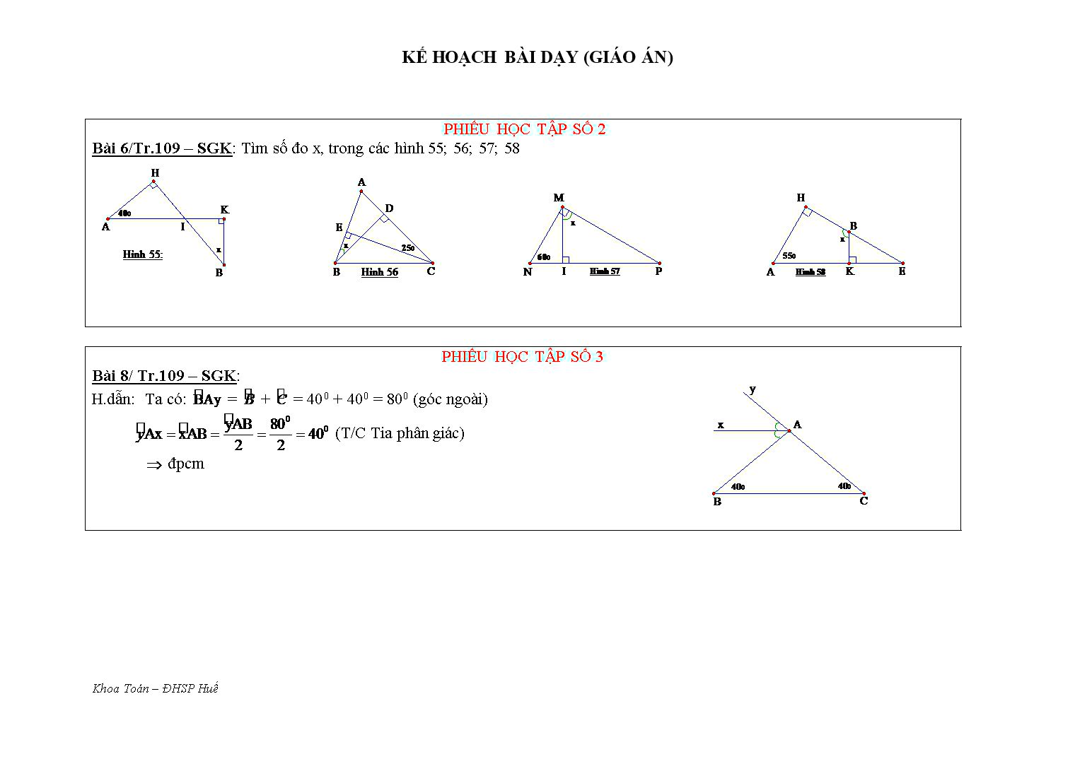 Kế hoạch bài dạy môn Toán Lớp 7 - Chủ đề: Tổng ba góc trong một tam giác trang 10
