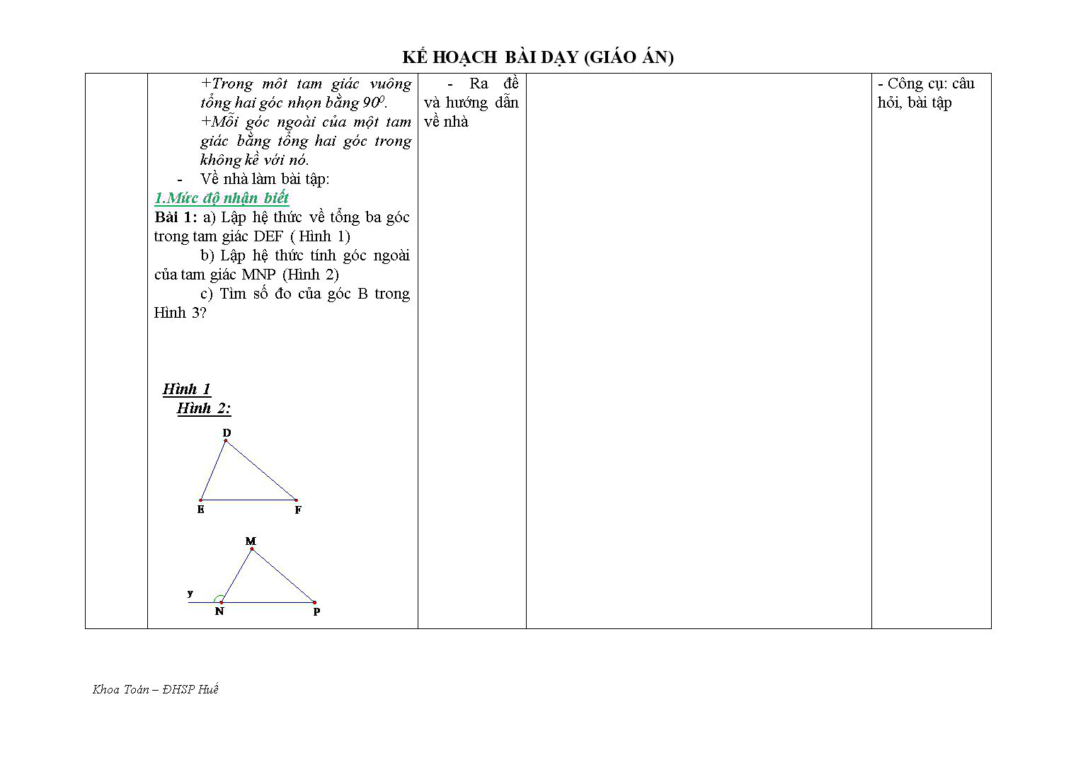 Kế hoạch bài dạy môn Toán Lớp 7 - Chủ đề: Tổng ba góc trong một tam giác trang 7