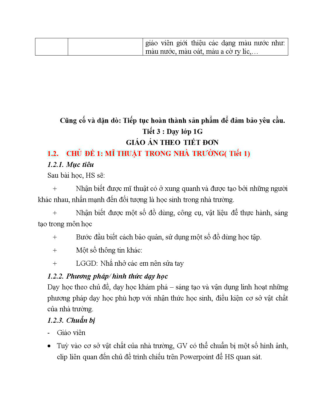 Giáo án môn Mĩ thuật Lớp 1 trang 5