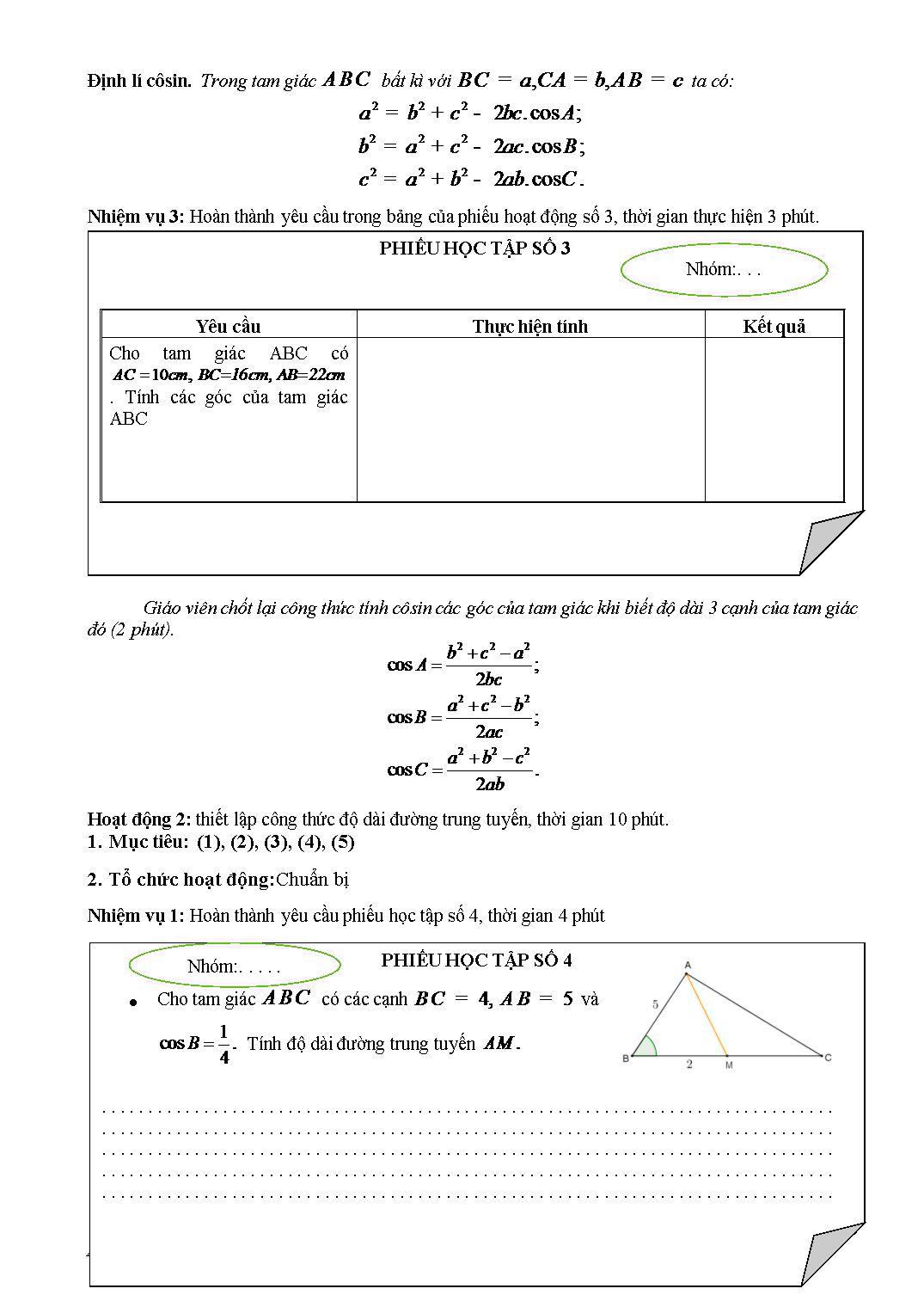 Giáo án môn Toán Lớp 10 - Chủ đề : Các hệ thức lượng trong tam giác và giải tam giác trang 4