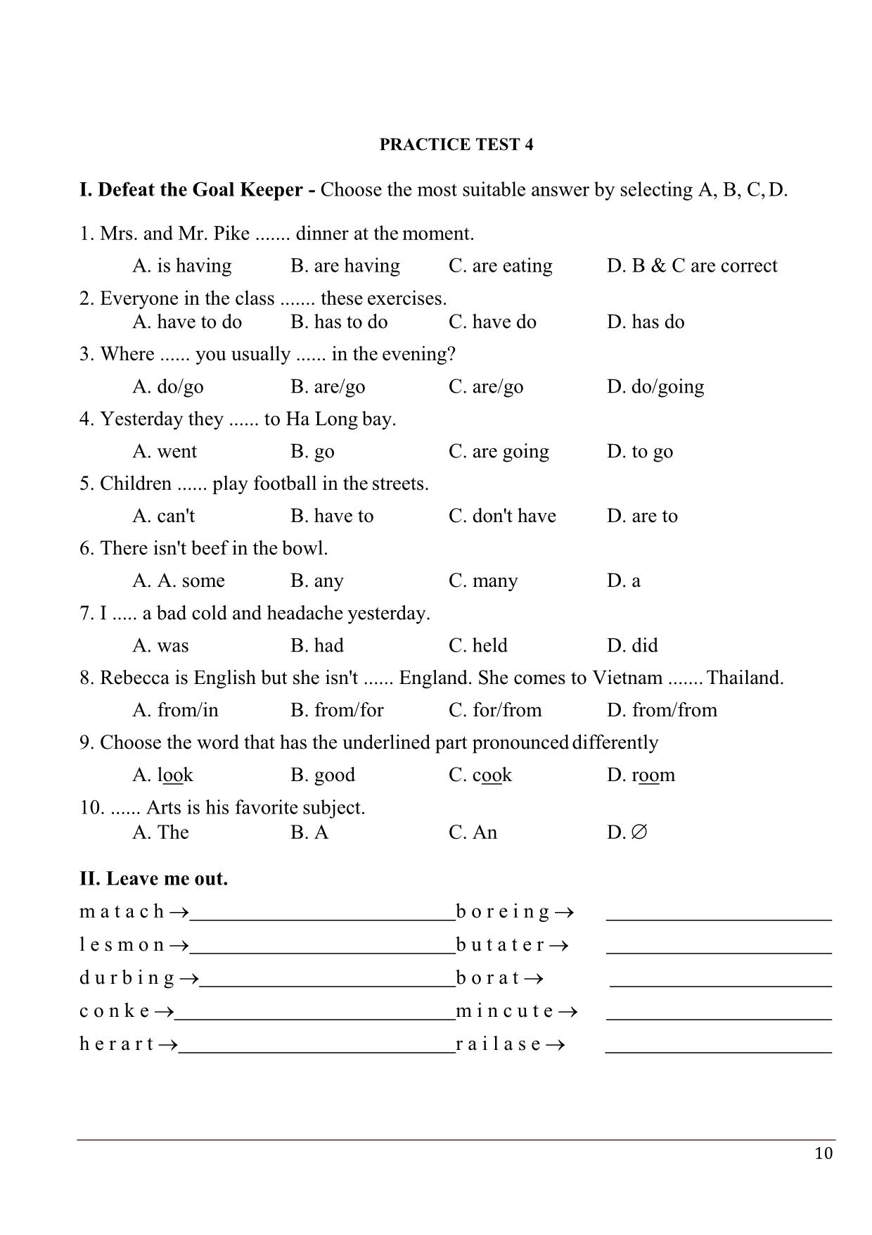 Bộ đề luyện thi học sinh giỏi Olympic Tiếng Anh Lớp 5 trang 10