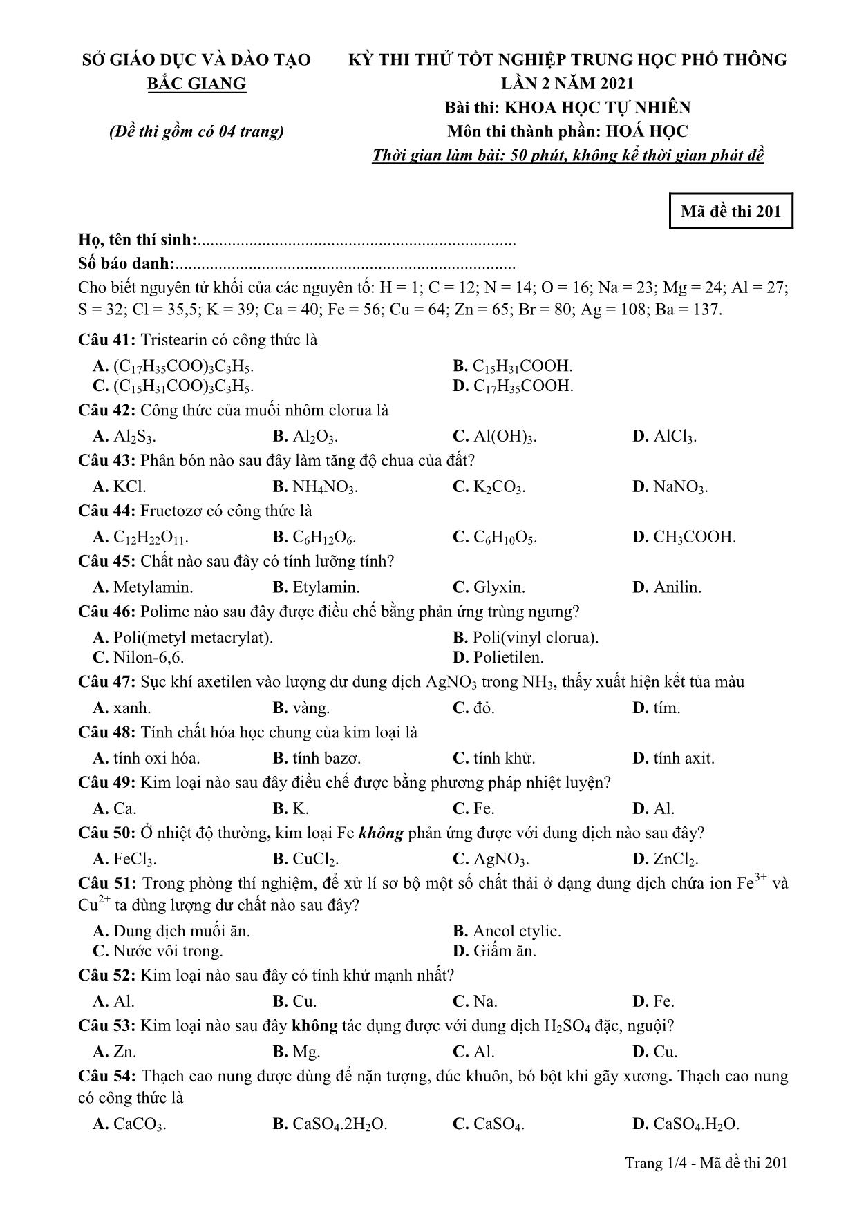 Bộ đề thi thử tốt nghiệp THPT năm 2021 môn Hóa học (Có đáp án) trang 10