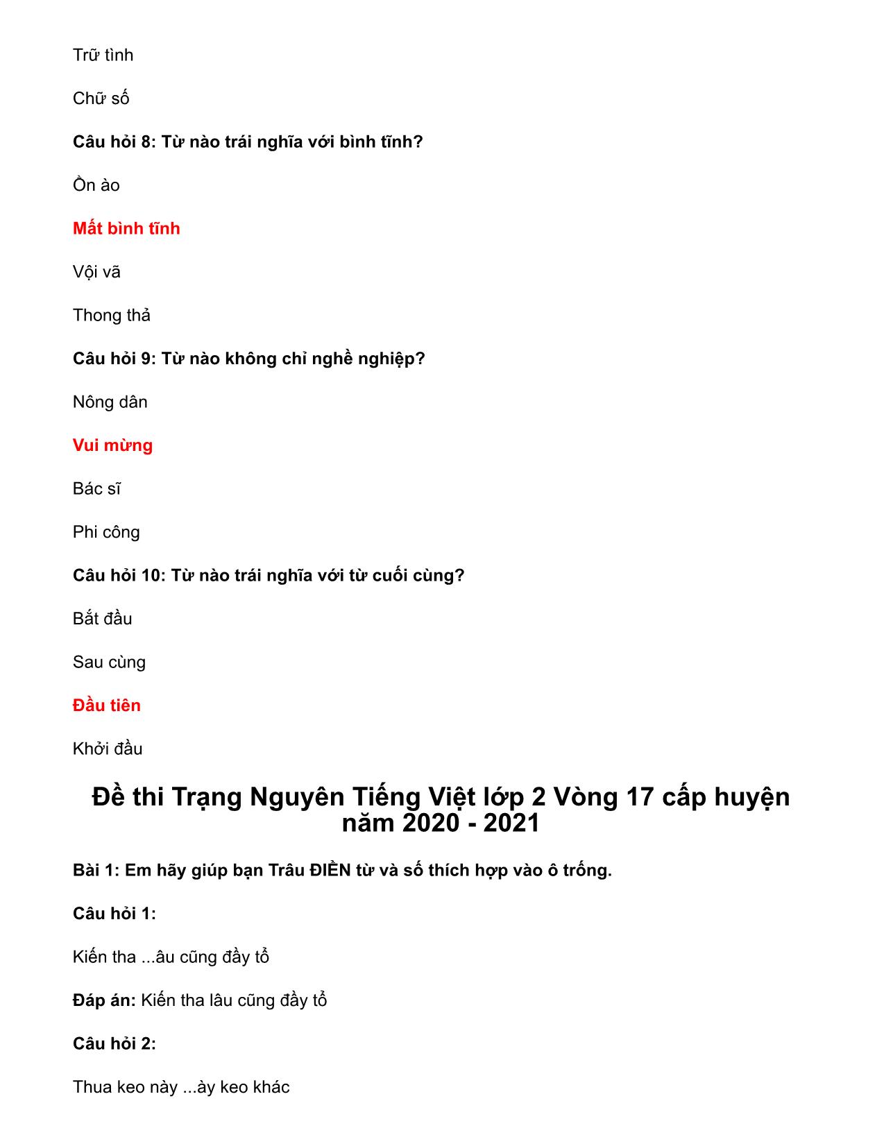 Đề ôn thi Trạng Nguyên Tiếng Việt Lớp 2 - Vòng 19 trang 6