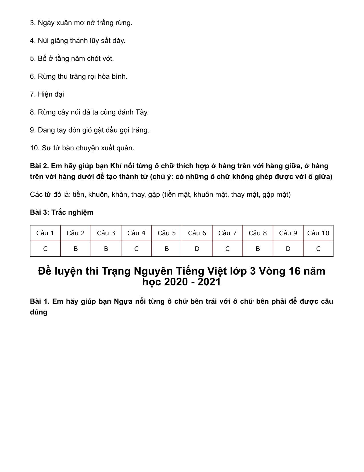 Đề luyện thi Trạng Nguyên Tiếng Việt Lớp 3 - Vòng 17 - Năm học 2020-2021 trang 4