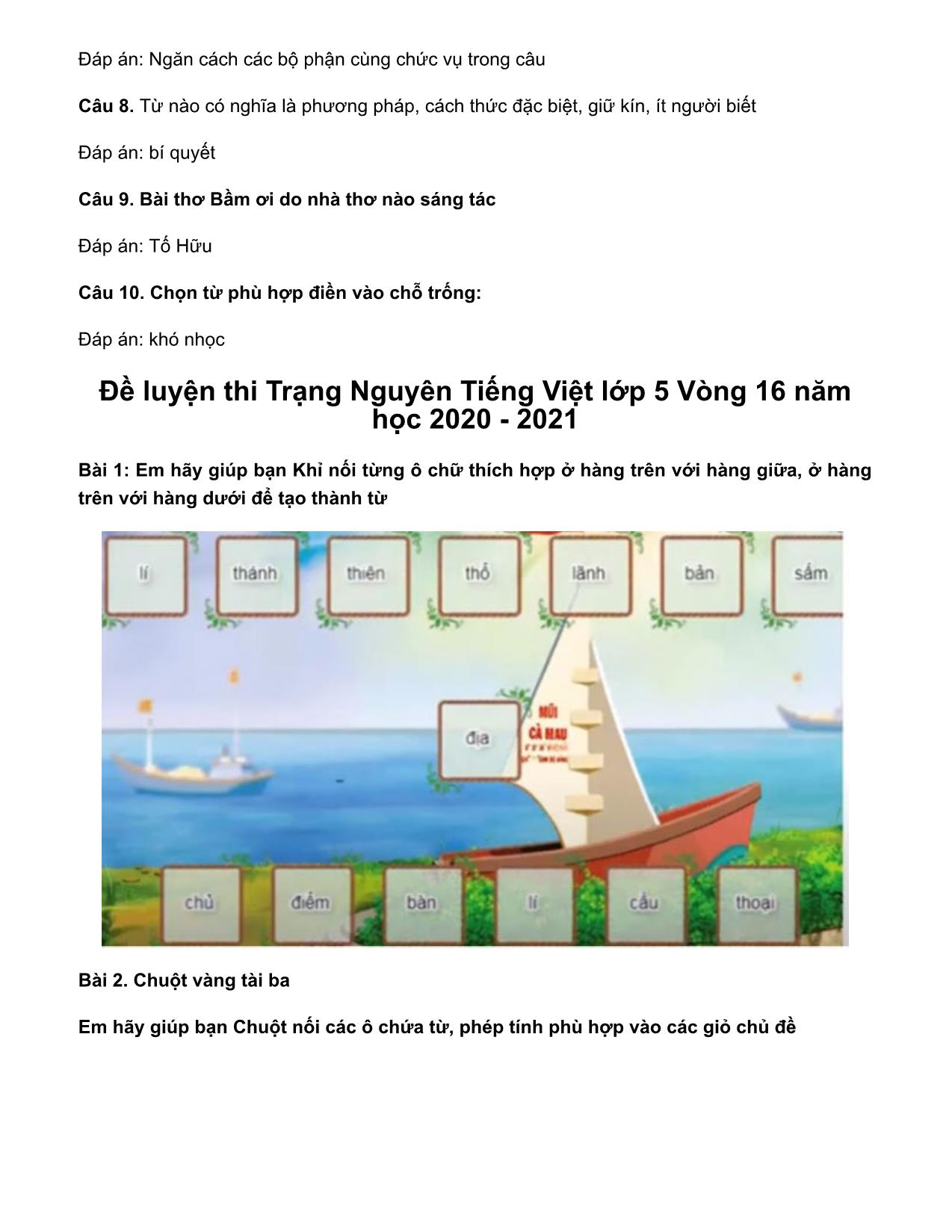 Đề thi Trạng Nguyên Tiếng Việt Lớp 5 - Vòng 17 cấp huyện - Năm học 2020-2021 trang 6