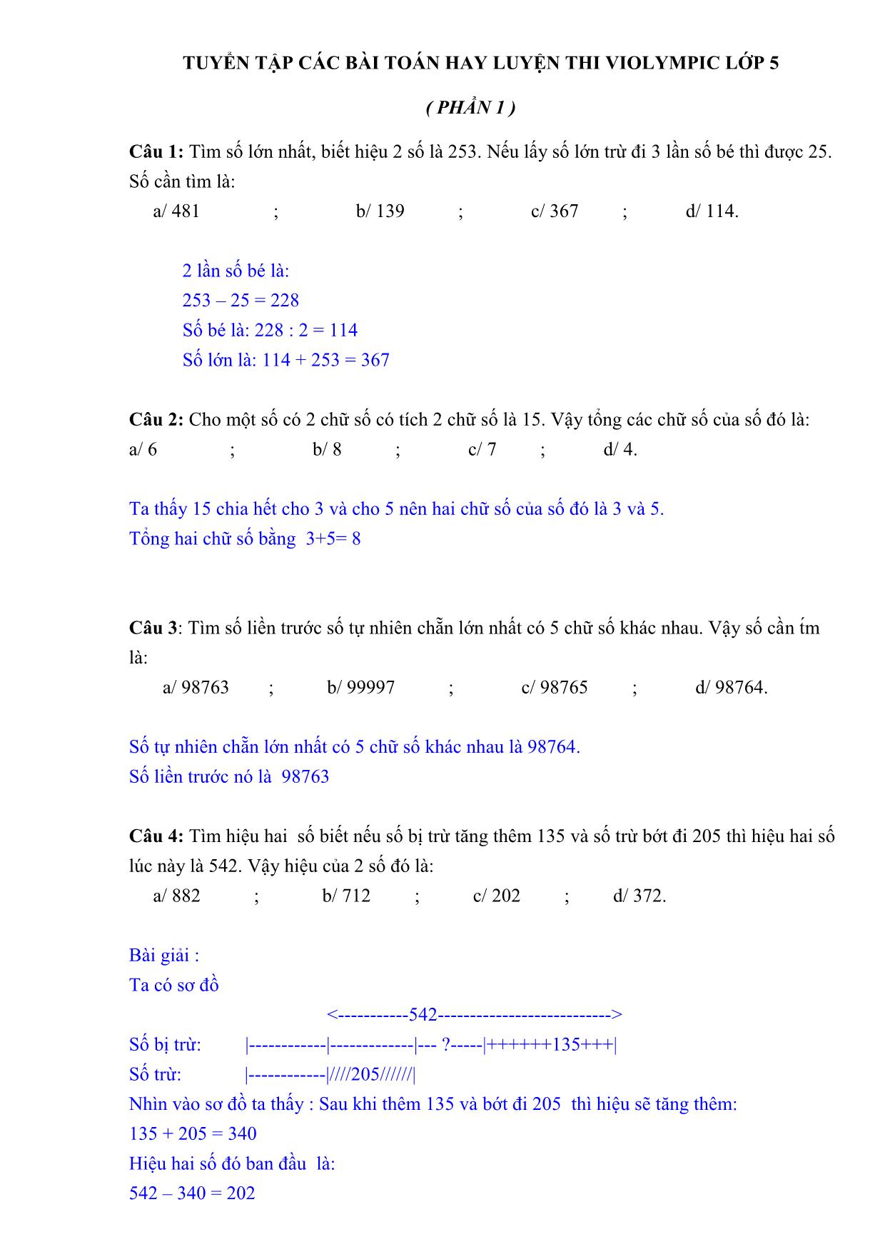 Tuyển tập các bài toán hay luyện thi Violympic Lớp 5 trang 1