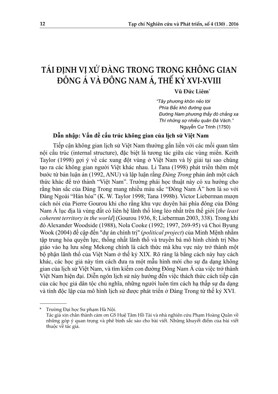 Tái định vị xứ Đàng trong trong không gian Đông Á và Đông Nam Á, thế kỷ XVI-XVIII trang 1