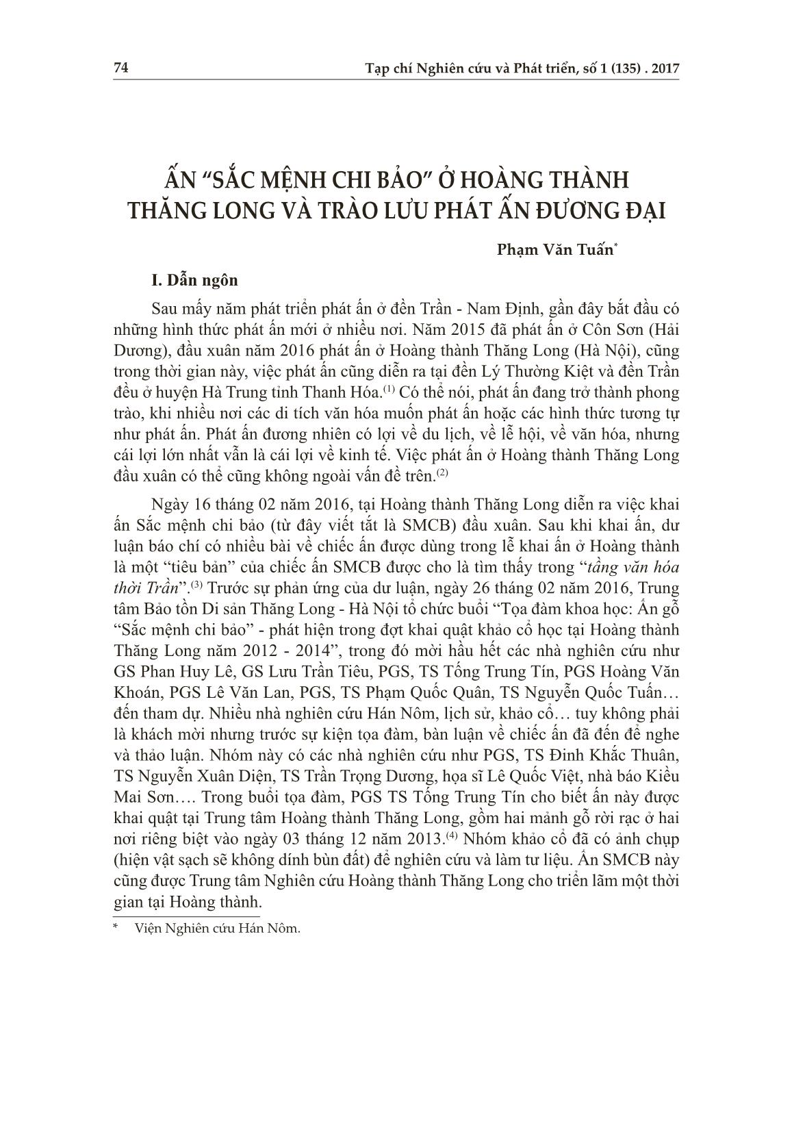 Ấn “sắc mệnh chi bảo” ở Hoàng thành Thăng Long và trào lưu phát ấn đương đại trang 1