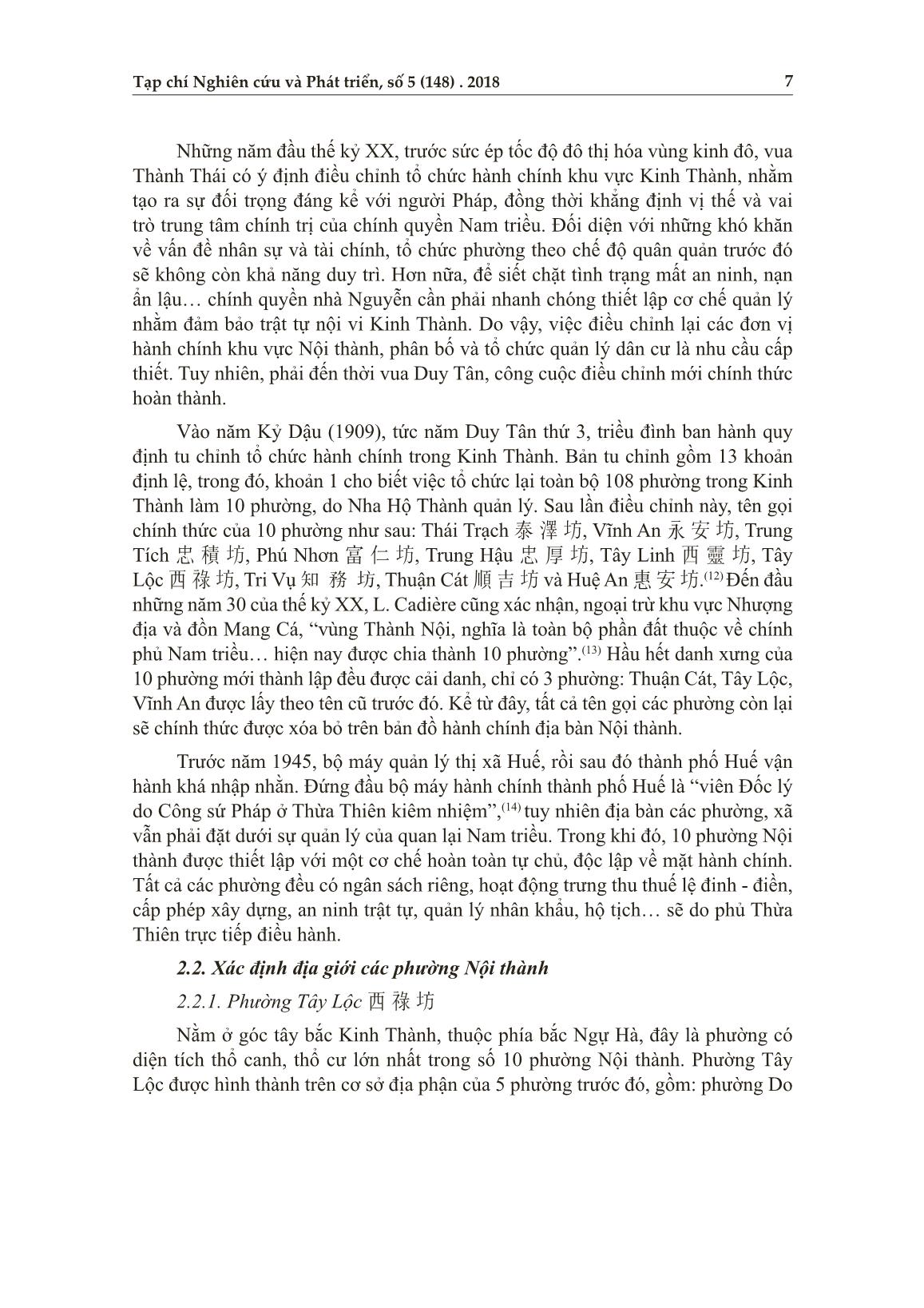 Bước đầu xác định địa giới hành chính một số phường thuộc nội vi kinh thành Huế (đầu thế kỷ XX - 1945) trang 5