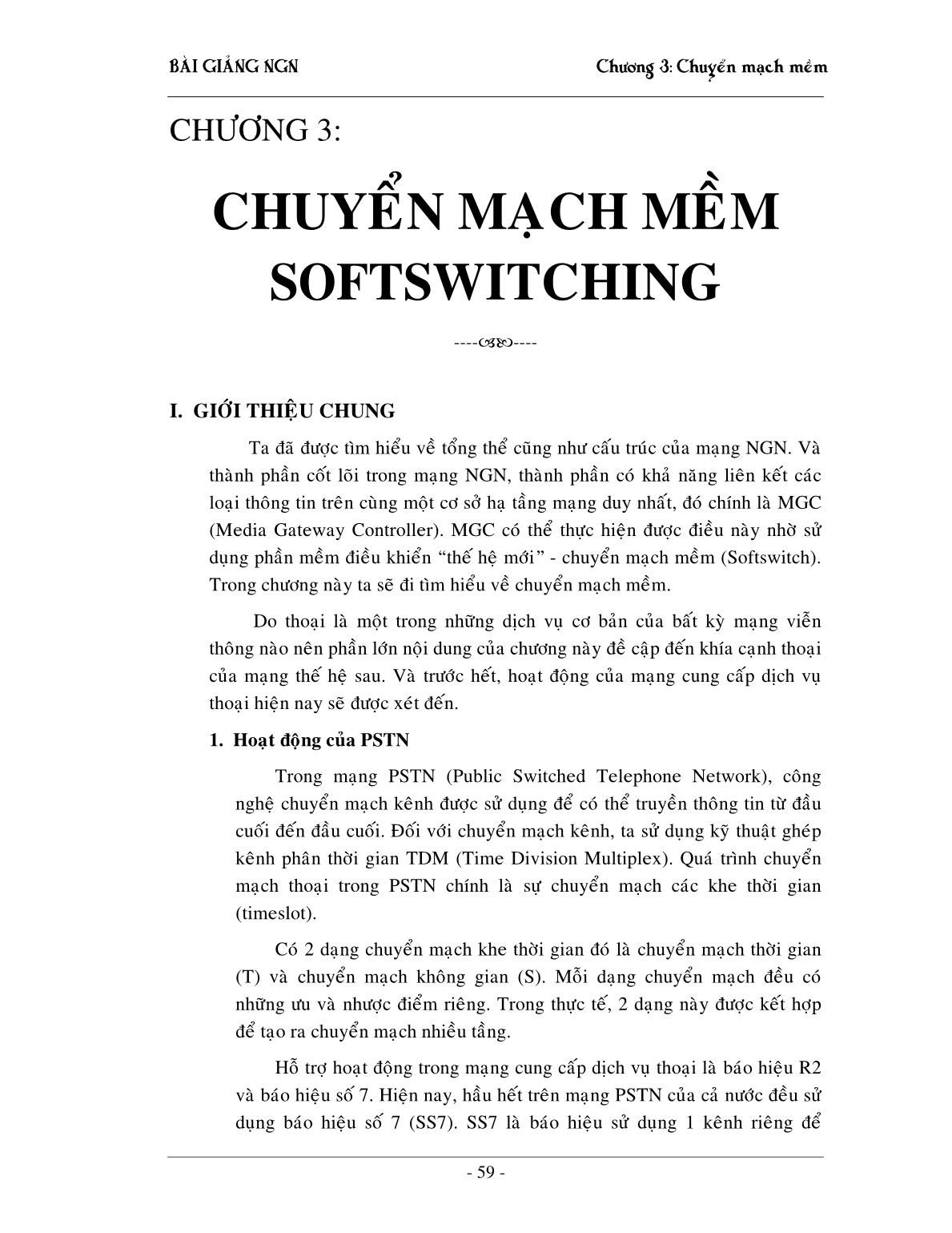 Bài giảng NGN - Chương 3: Chuyển mạch mềm Softswitching trang 1