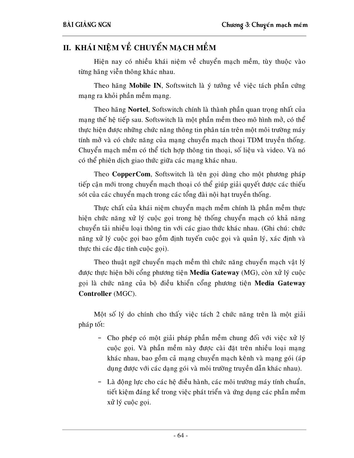 Bài giảng NGN - Chương 3: Chuyển mạch mềm Softswitching trang 6