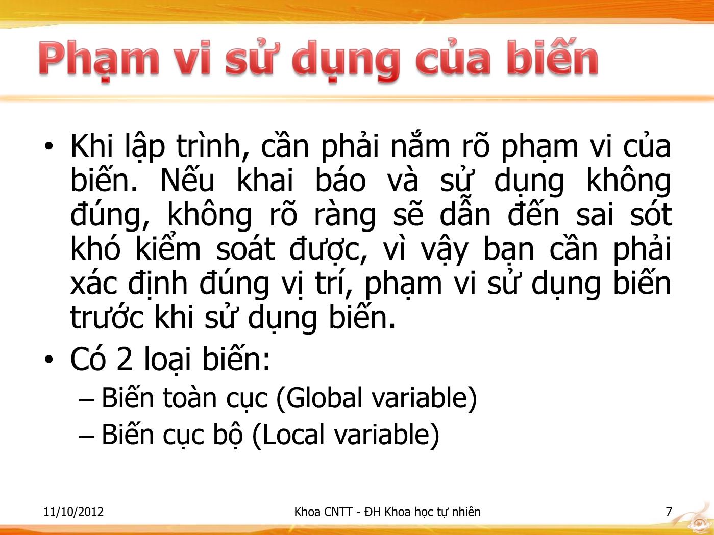 Bài giảng Lập trình - Bài: Giới thiệu về các cấu trúc điều khiển - Phạm Minh Tuấn trang 7