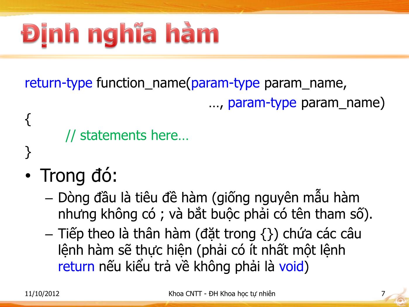 Bài giảng Lập trình - Bài:Hàm & kỹ thuật tổ chức chương trình - Phạm Minh Tuấn trang 7