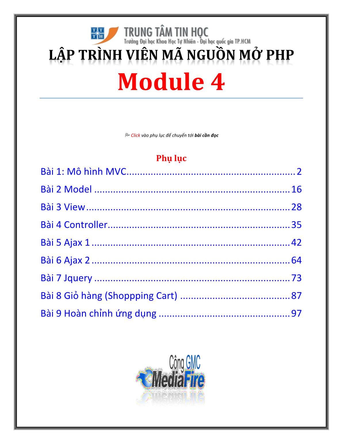 Bài giảng Lập trình viên mã nguồn mở PHP - Module 4, Bài 1: Mô hình MVC - Trường Đại học Khoa học tự nhiên - Đại học Quốc gia TP Hồ Chí Minh trang 1