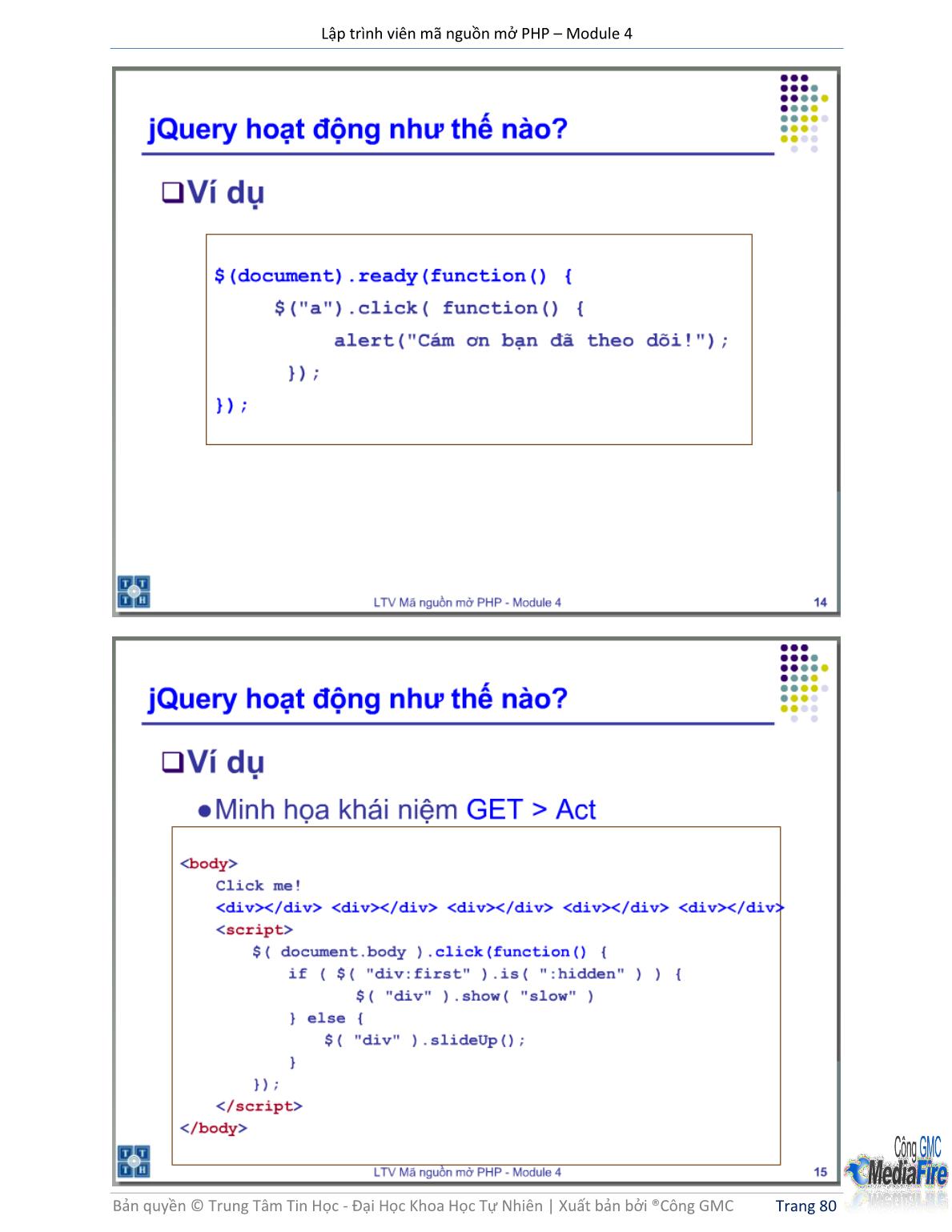 Bài giảng Lập trình viên mã nguồn mở PHP - Module 4, Bài 7: JQuery - Trường Đại học Khoa học tự nhiên - Đại học Quốc gia TP Hồ Chí Minh trang 8