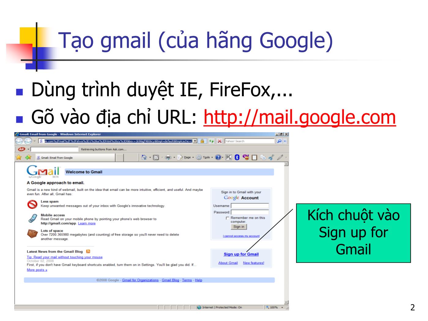 Bài giảng Hệ thống thông tin - Phần I: Tin học căn bản - Chương 4: Hướng dẫn tạo và sử dụng email miễn phí trên mạng - Ngô Văn Linh trang 2