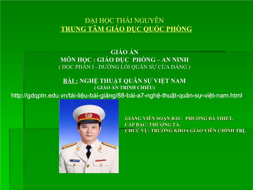 Giáo án Giáo dục Quốc phòng - An ninh - Bài: Nghệ thuật quân sự Việt Nam - Phương Bá Thiết trang 1