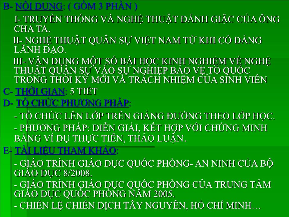 Giáo án Giáo dục Quốc phòng - An ninh - Bài: Nghệ thuật quân sự Việt Nam - Phương Bá Thiết trang 5