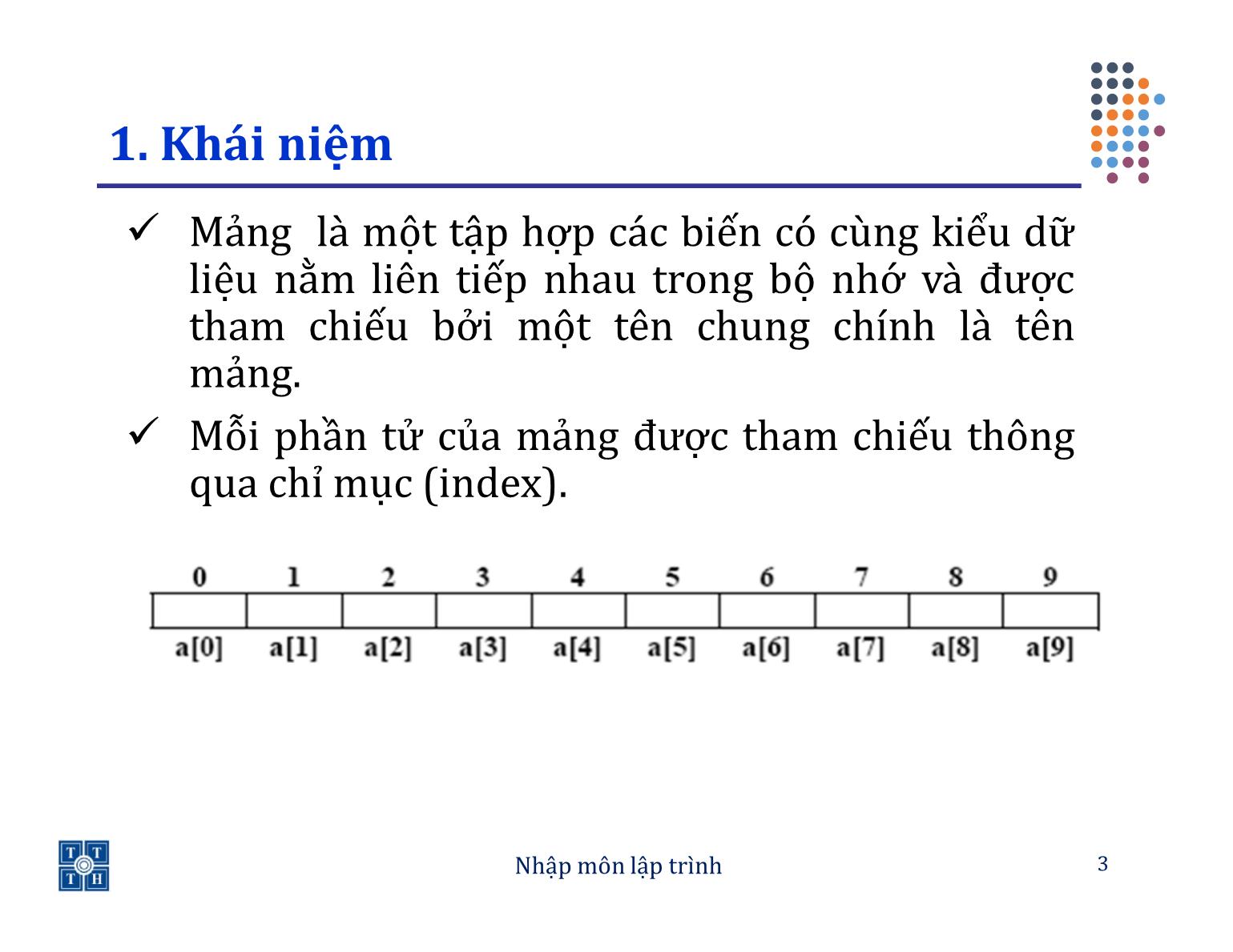 Bài giảng Lập trình - Bài 4: Mảng - Trường Đại học Khoa học tự nhiên TP Hồ Chí Minh trang 3