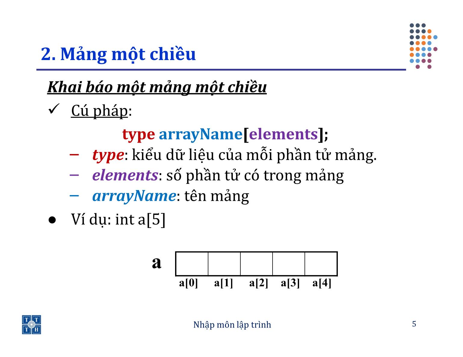 Bài giảng Lập trình - Bài 4: Mảng - Trường Đại học Khoa học tự nhiên TP Hồ Chí Minh trang 5