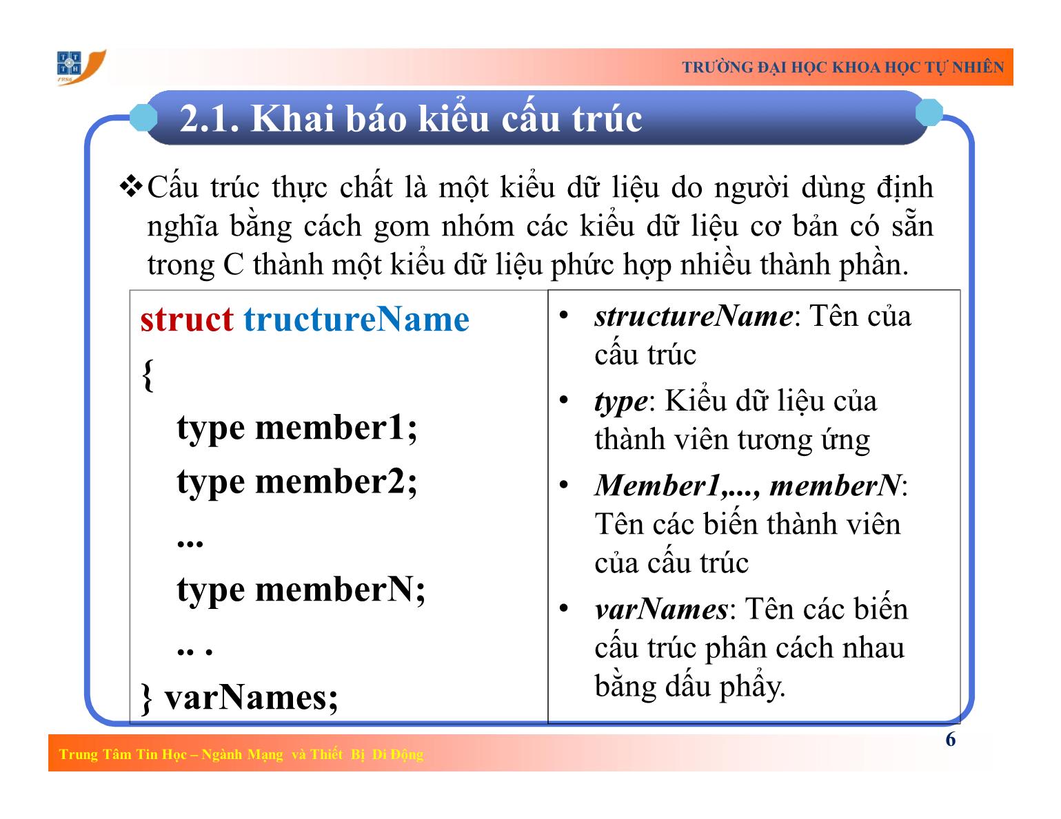 Bài giảng Lập trình - Bài 7: Kiểu dữ liệu có cấu trúc - Trường Đại học Khoa học tự nhiên TP Hồ Chí Minh trang 6