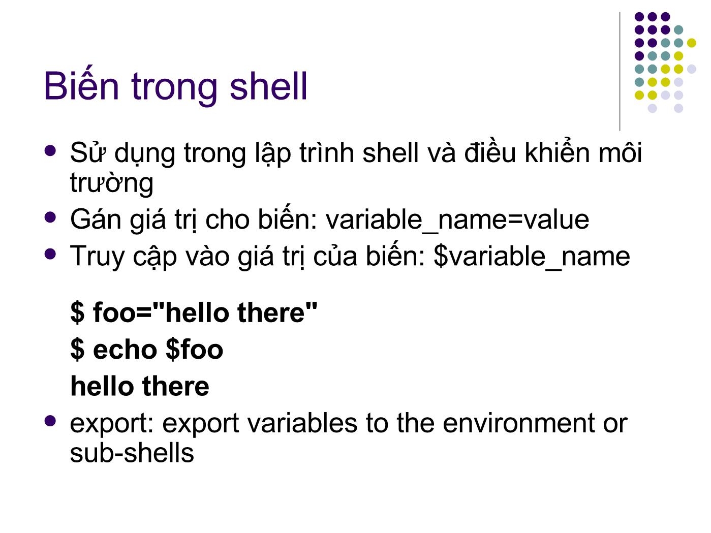 Bài giảng Hệ điều hành Linux - Bài: Lập trình shell - Ngô Văn Công trang 4