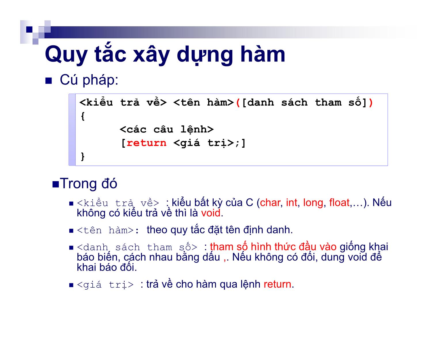 Bài giảng Kỹ thuật lập trình - Chương 4: Hàm - Nguyễn Thị Hiền trang 4